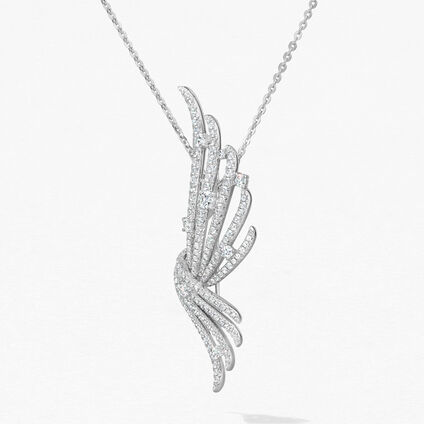 Vela French Cut Pavé Convertible Brooch, 18K White Gold, large