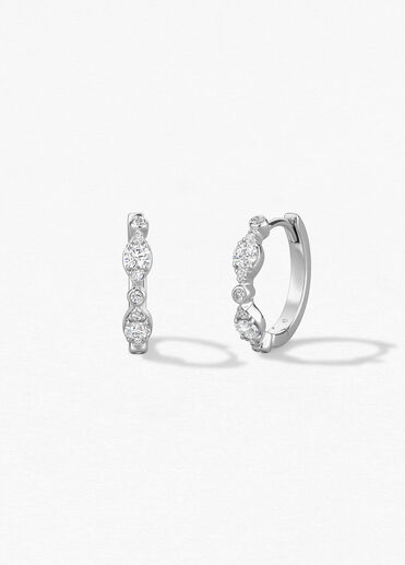 HOF Bezel Regal Huggie, 18K White Gold HOF Bezel Regal Huggie, 18K White Gold, large