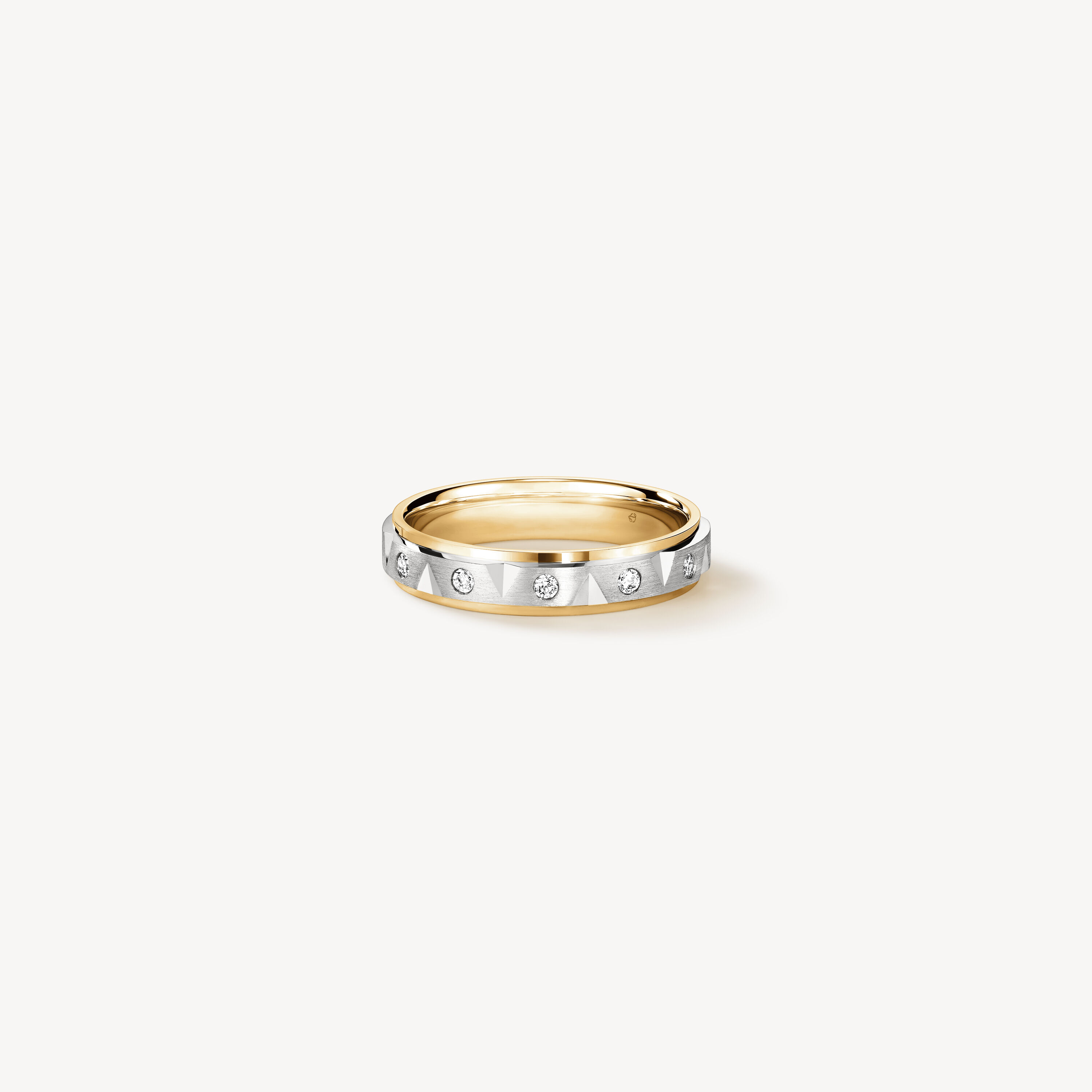 Love Chevron Eternity Wedding Band , 18k Yellow Gold w/Platinum, large