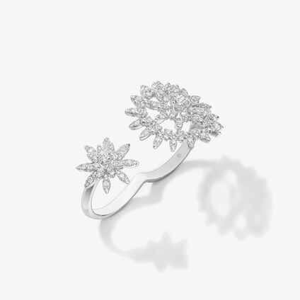 Aerial Sunburst Double Finger Ring, 18K White Gold, large