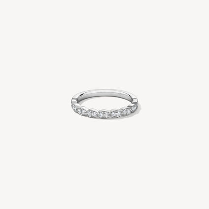 Lorelei Floral Milgrain Diamond Band, 18K White Gold, large