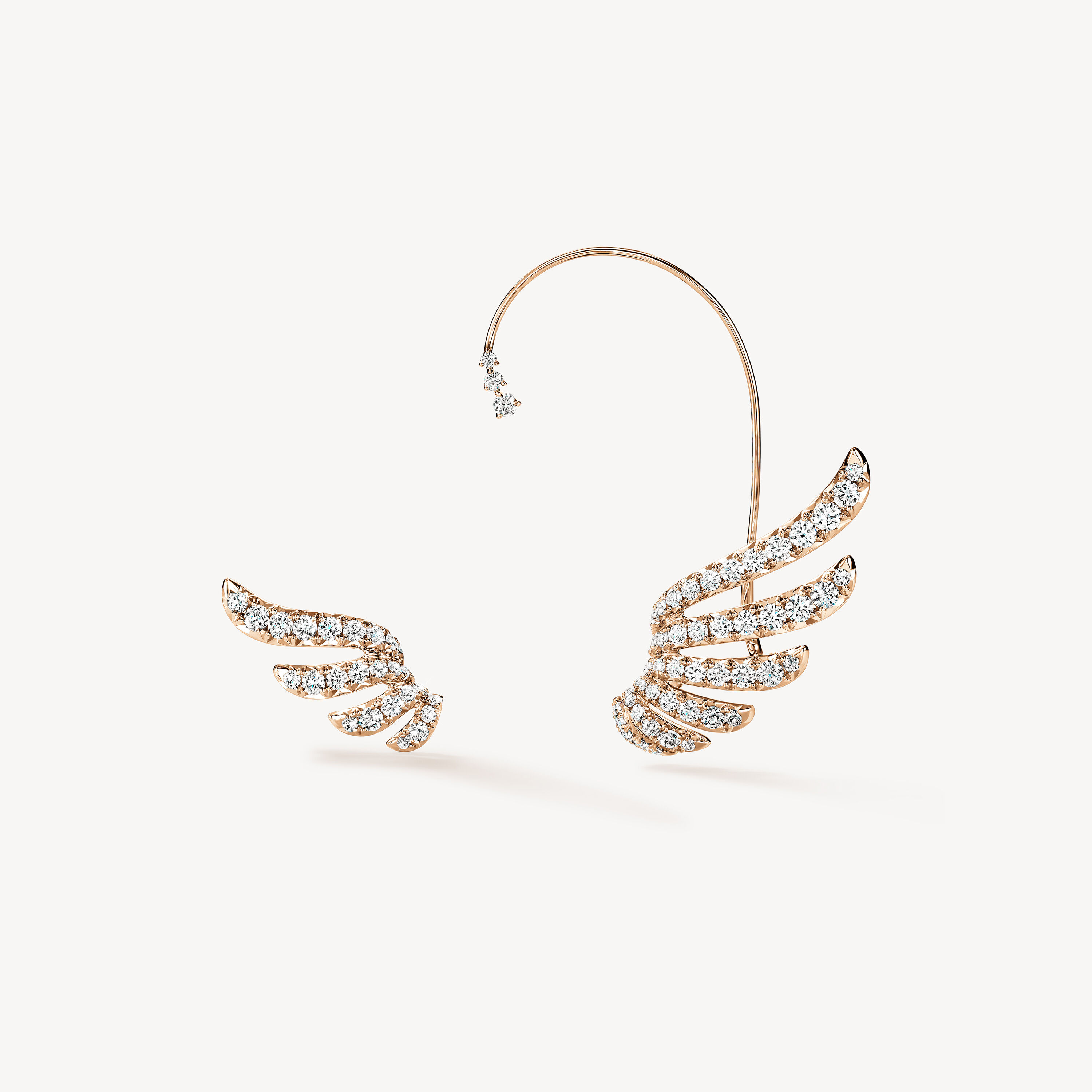 VELA French Cut Pav&eacute; Diamond Asymmetrical Climber Earrings, 18K Rose Gold, large