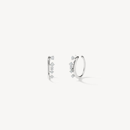 Barre Floating Diamond Small Hoops, 18K White Gold, large
