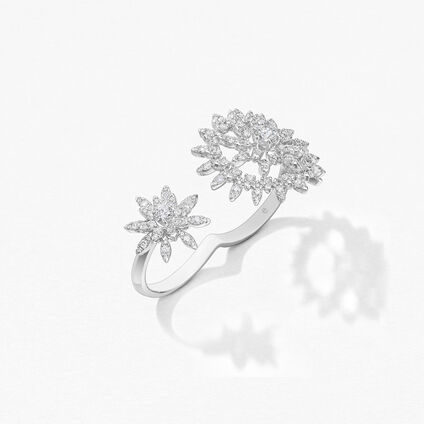 AERIAL Sunburst Double Finger Ring, Platinum, large