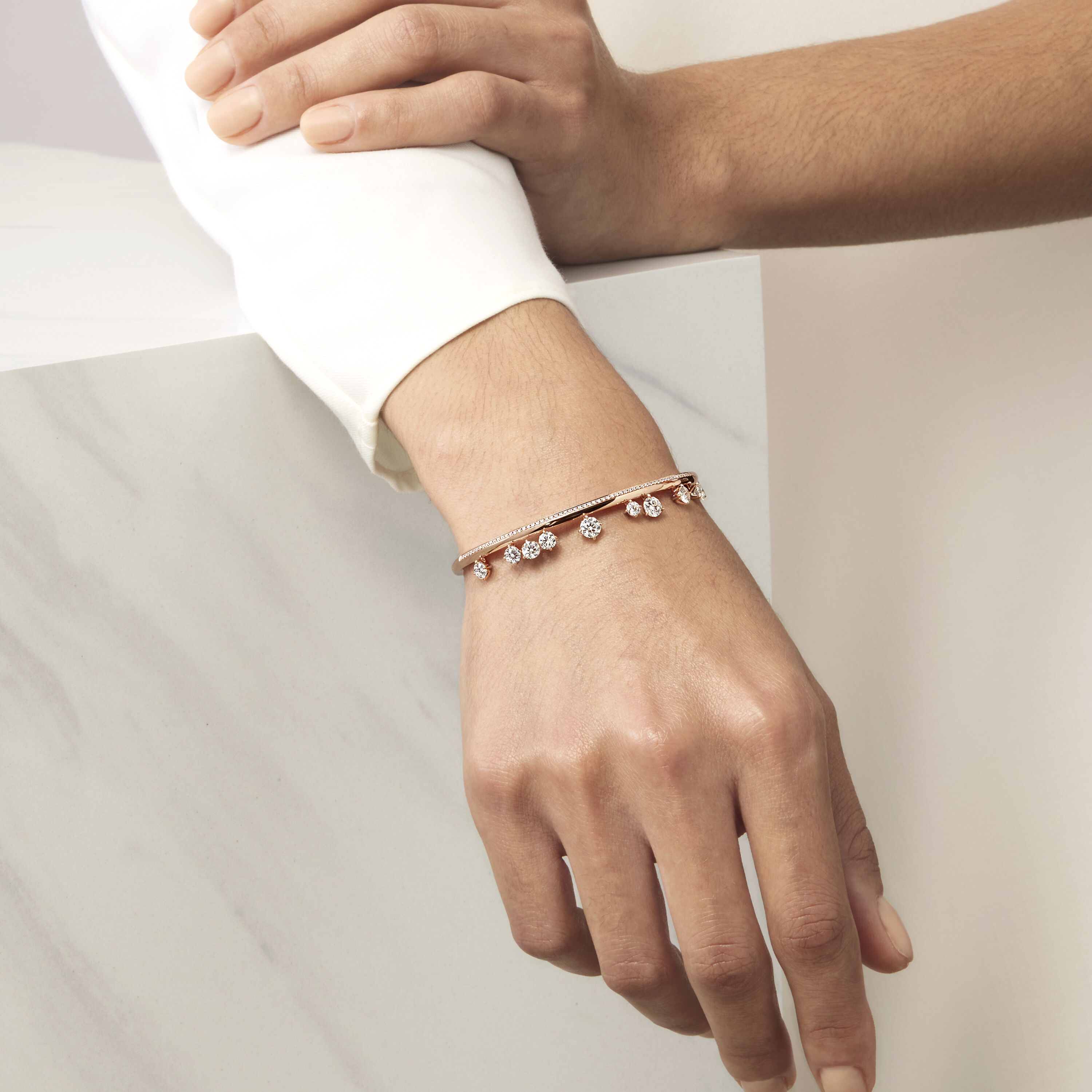 Barre Floating Diamond Pav&eacute; Bangle, 18K Yellow Gold, large