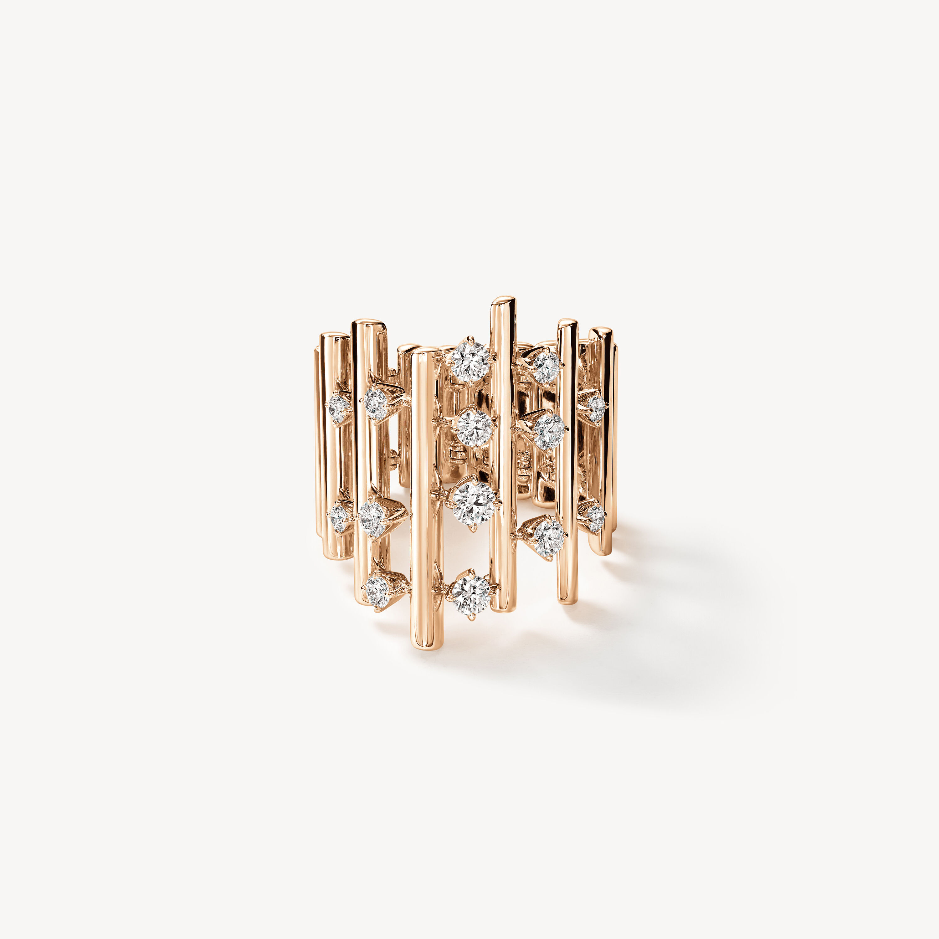 Barre Multi-Row Diamond Ring, 18K Rose Gold, large
