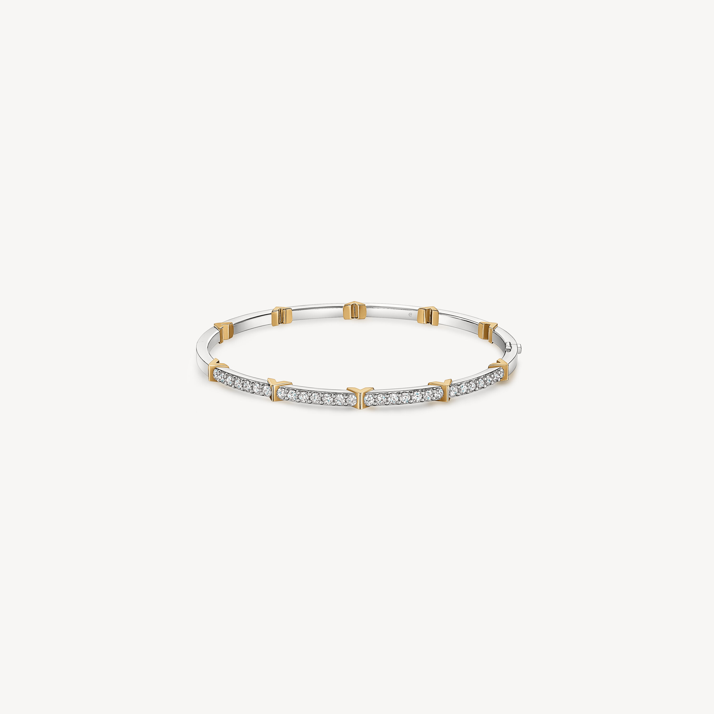 Copley Half Pav&eacute; Diamond Bangle, 18K White gold and Yellow Gold, large