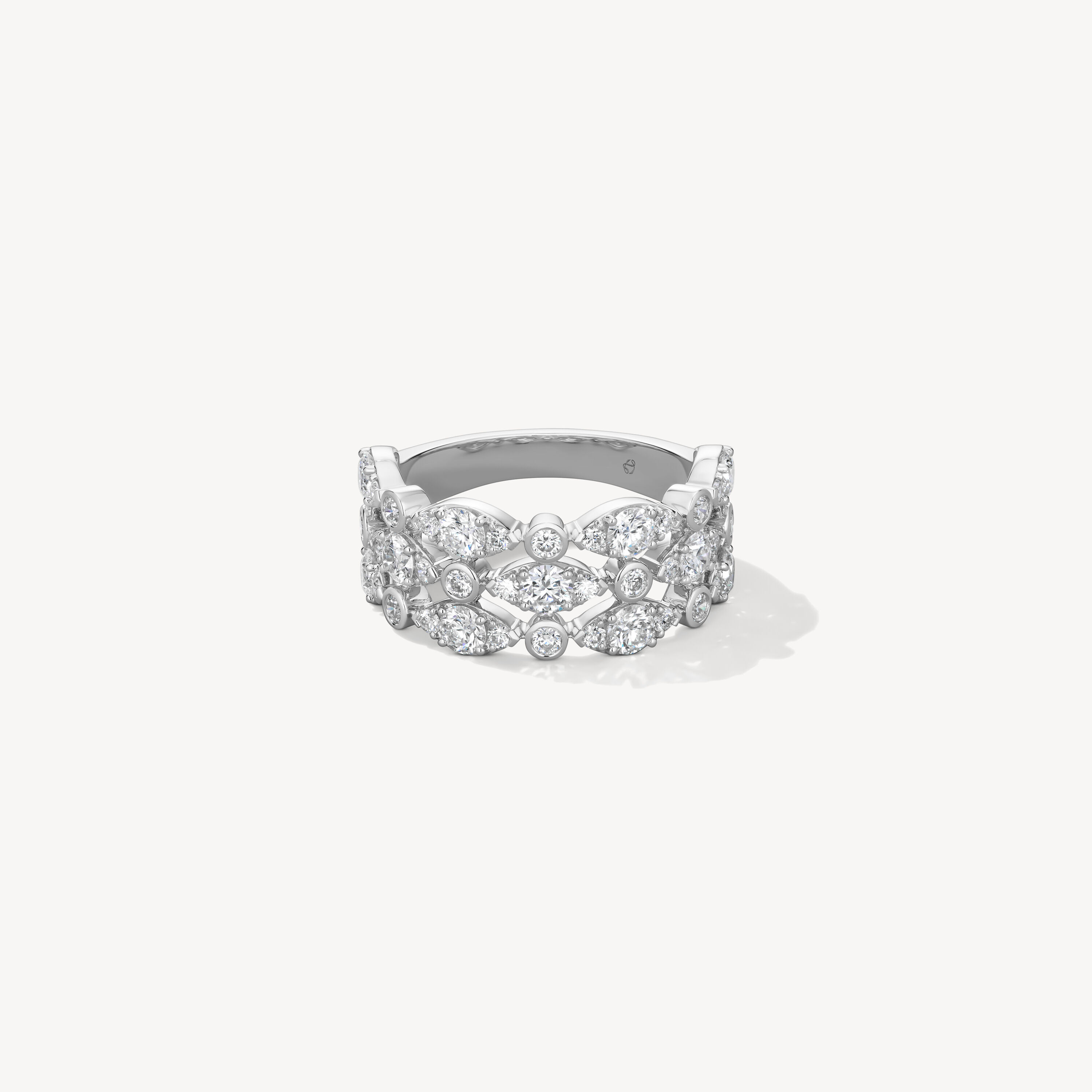 HOF Regal Bezel Triple Ring, 18K White Gold, large