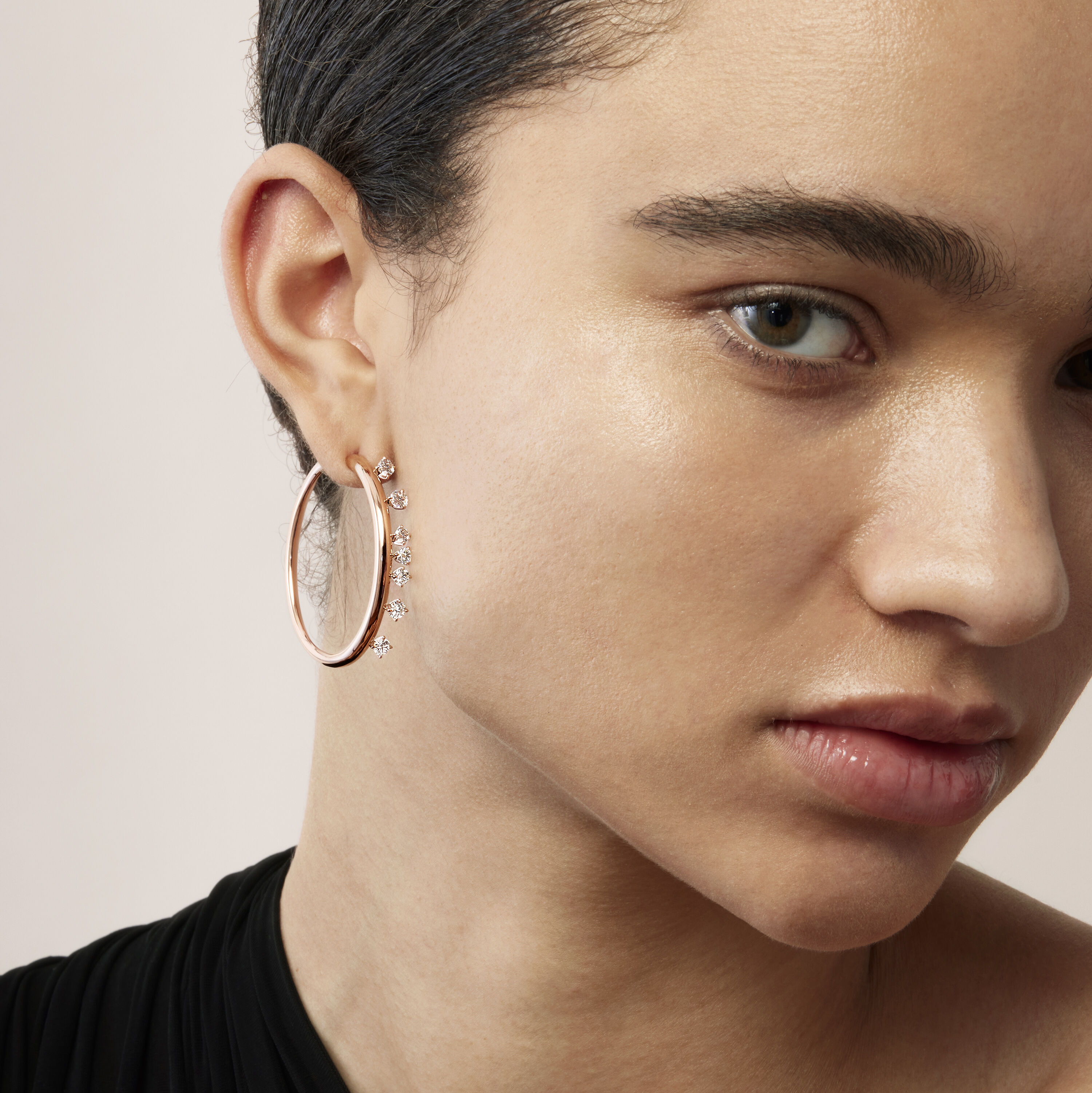 BARRE Floating Diamond Medium Hoops, 18K Yellow Gold, large