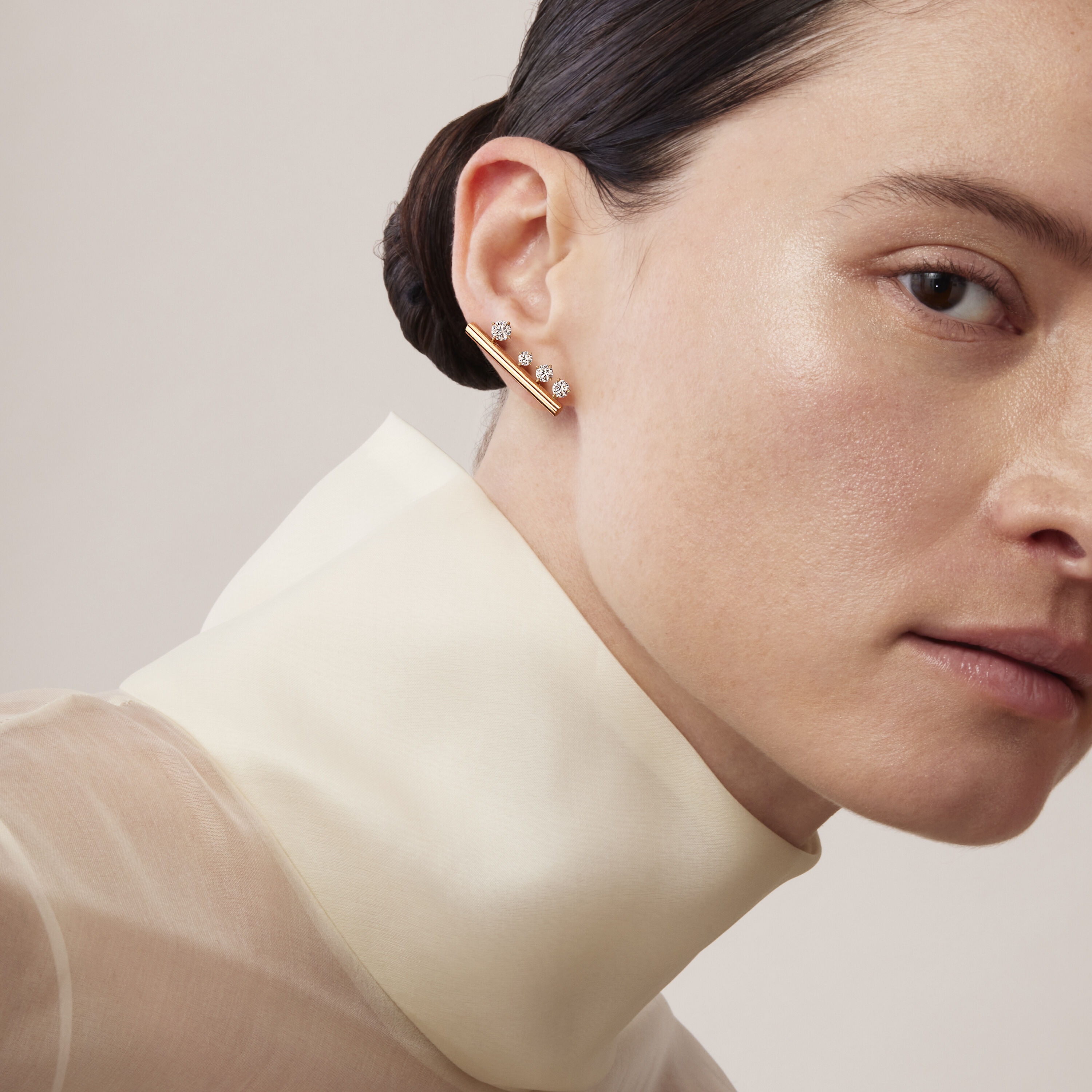 Barre Floating Diamond Large Climber Earrings, 18K Yellow Gold, large