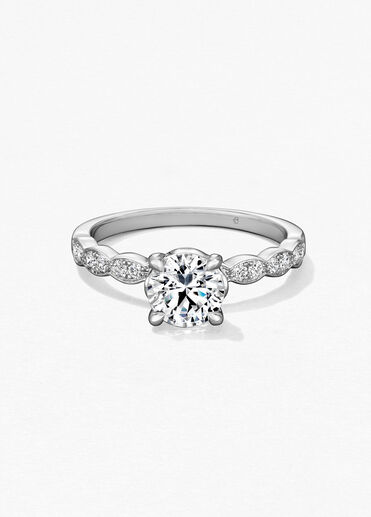 Lorelei Floral Engagement Ring with Diamond Band, Platinum Lorelei Floral Engagement Ring with Diamond Band, Platinum, large