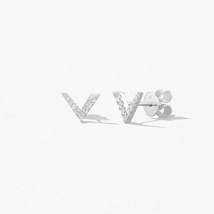 Charmed V Earrings, 18K White Gold, large