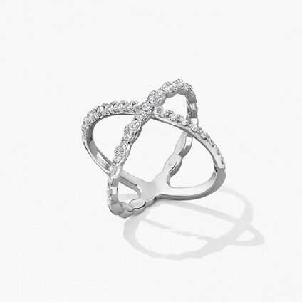 Lorelei Diamond Criss Cross Ring, 18K White Gold Lorelei Diamond Criss Cross Ring, 18K White Gold, large
