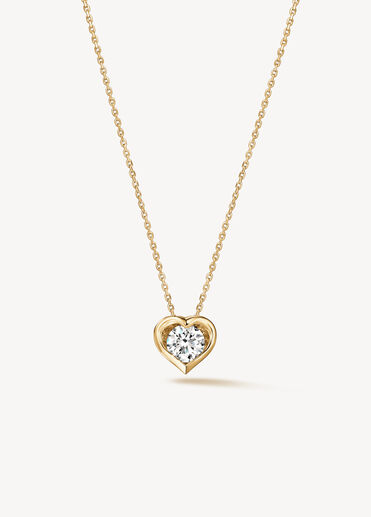 Whimsical Heart Single Diamond Pendant Necklace, 18K Yellow Gold Whimsical Heart Single Diamond Pendant Necklace, 18K Yellow Gold, large