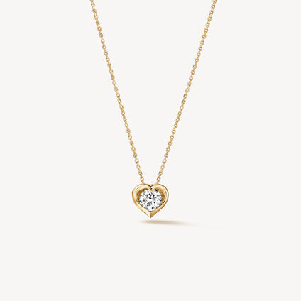 Whimsical Heart Single Diamond Pendant Necklace, 18K Yellow Gold Whimsical Heart Single Diamond Pendant Necklace, 18K Yellow Gold, large