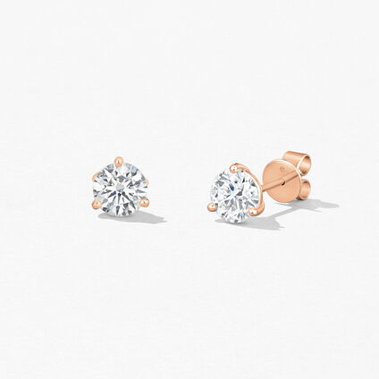 Three-Prong Stud Earrings, 18K Rose Gold, large