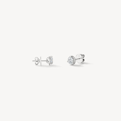 Timeless Hidden Halo Stud Earrings, 18K White Gold, large