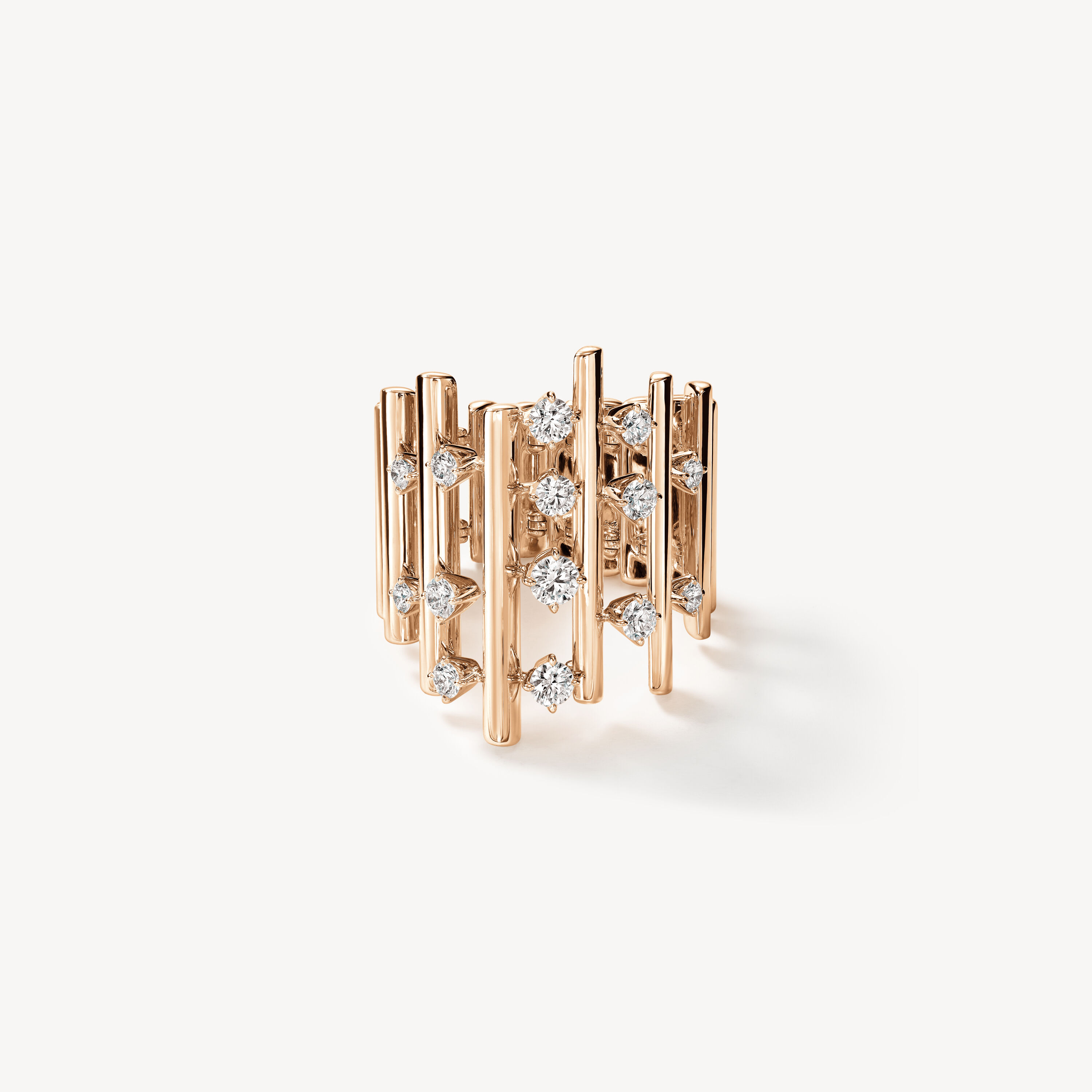 BARRE Multi- Row Diamond Ring, 18K Rose Gold, large