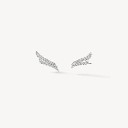 VELA French Cut Pav&eacute; Double Row Diamond Climber Earrings , 18K White Gold, large