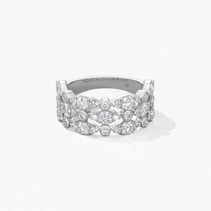 HOF Bezel Regal Triple Ring, 18K White Gold, large