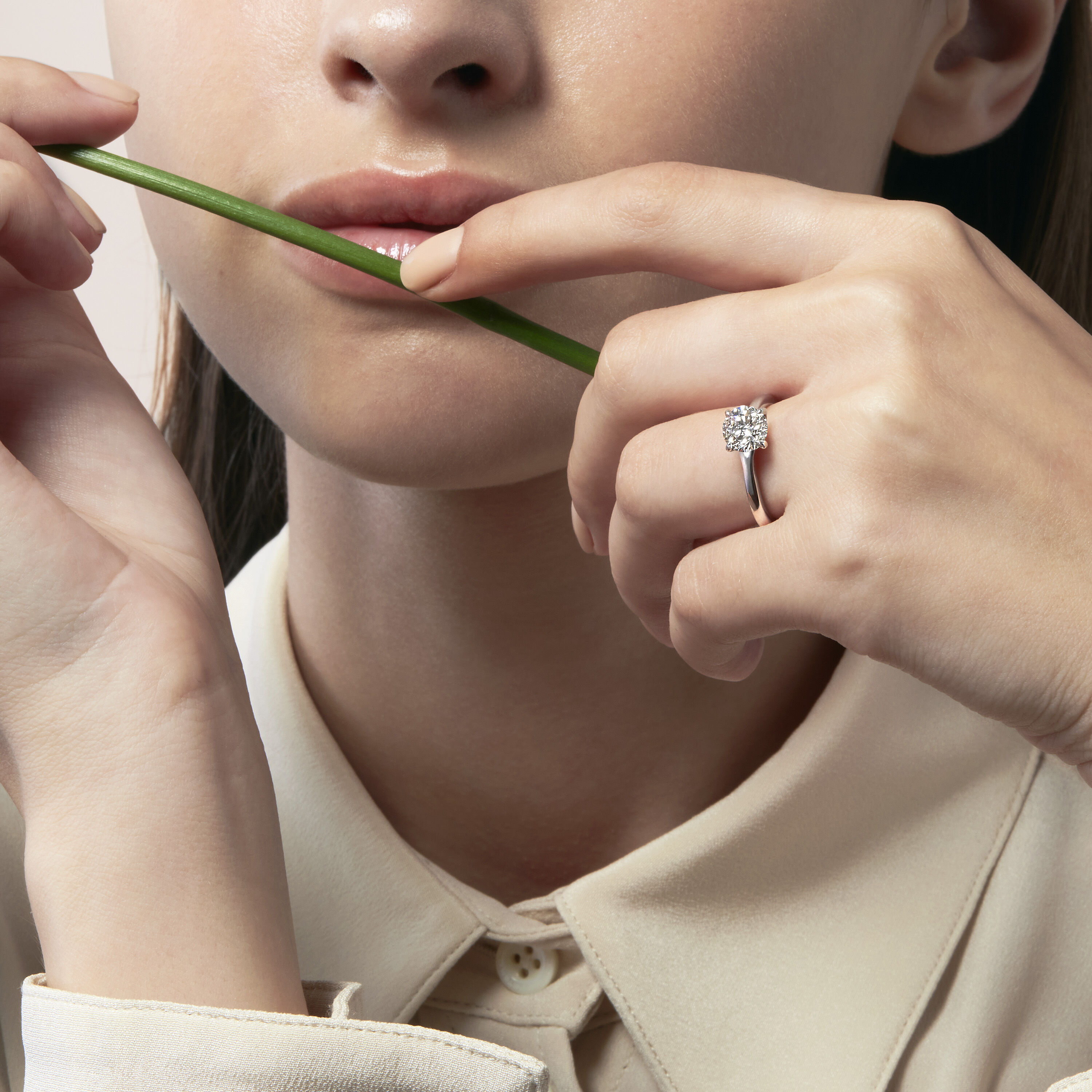 Vela Solitaire Ring with Diamond Gallery, 18K Yellow Gold, large