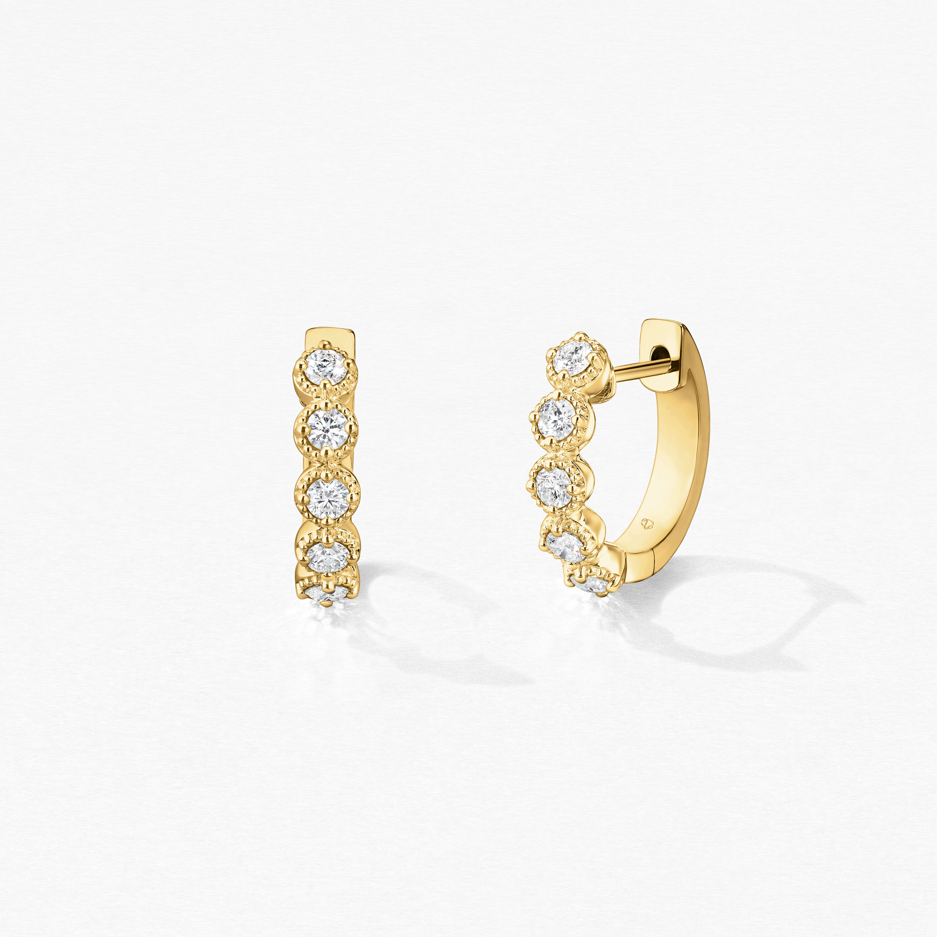 Diamond Bar Huggies, 18K Yellow Gold, large