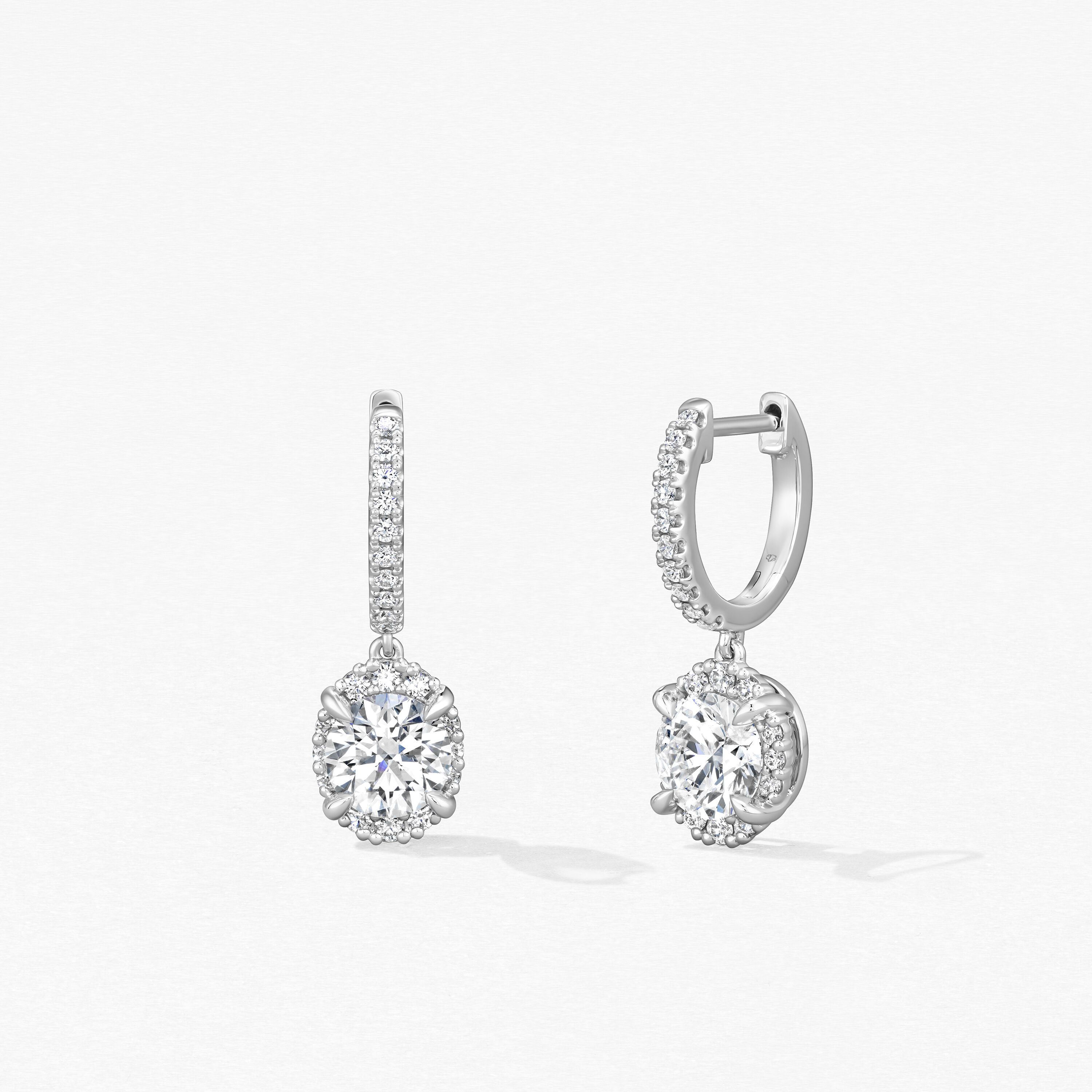Ellipse Diamond Leverback Earrings, 18K White Gold, large