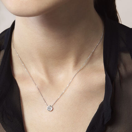 HOF Classic Bezel Solitaire Pendant, 18K White Gold, large