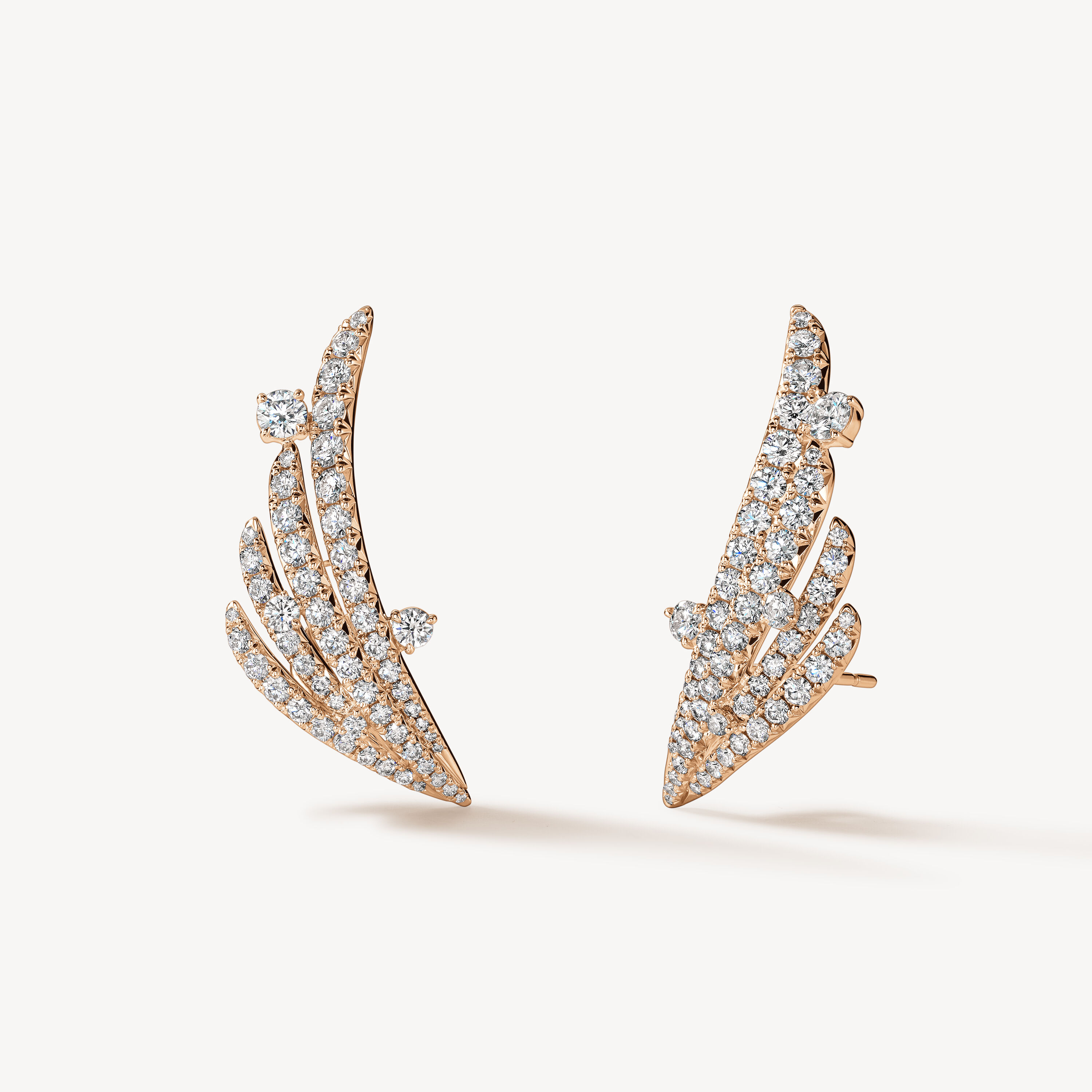 VELA French Cut Pav&eacute; Floating Diamond Climber Earrings, 18K Rose Gold, large