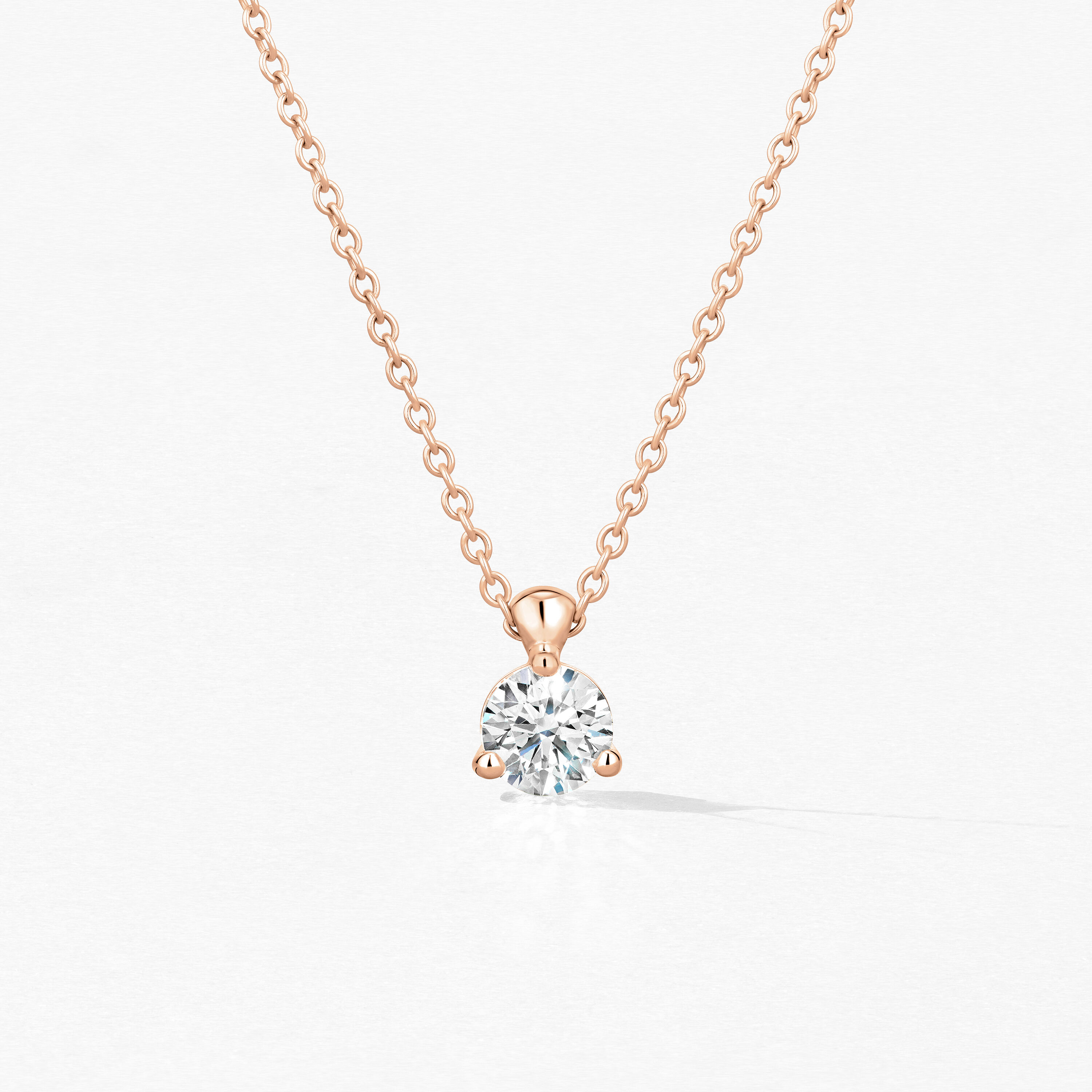 HOF Classic 3 Prong Solitaire Pendant, 18K Rose Gold, large
