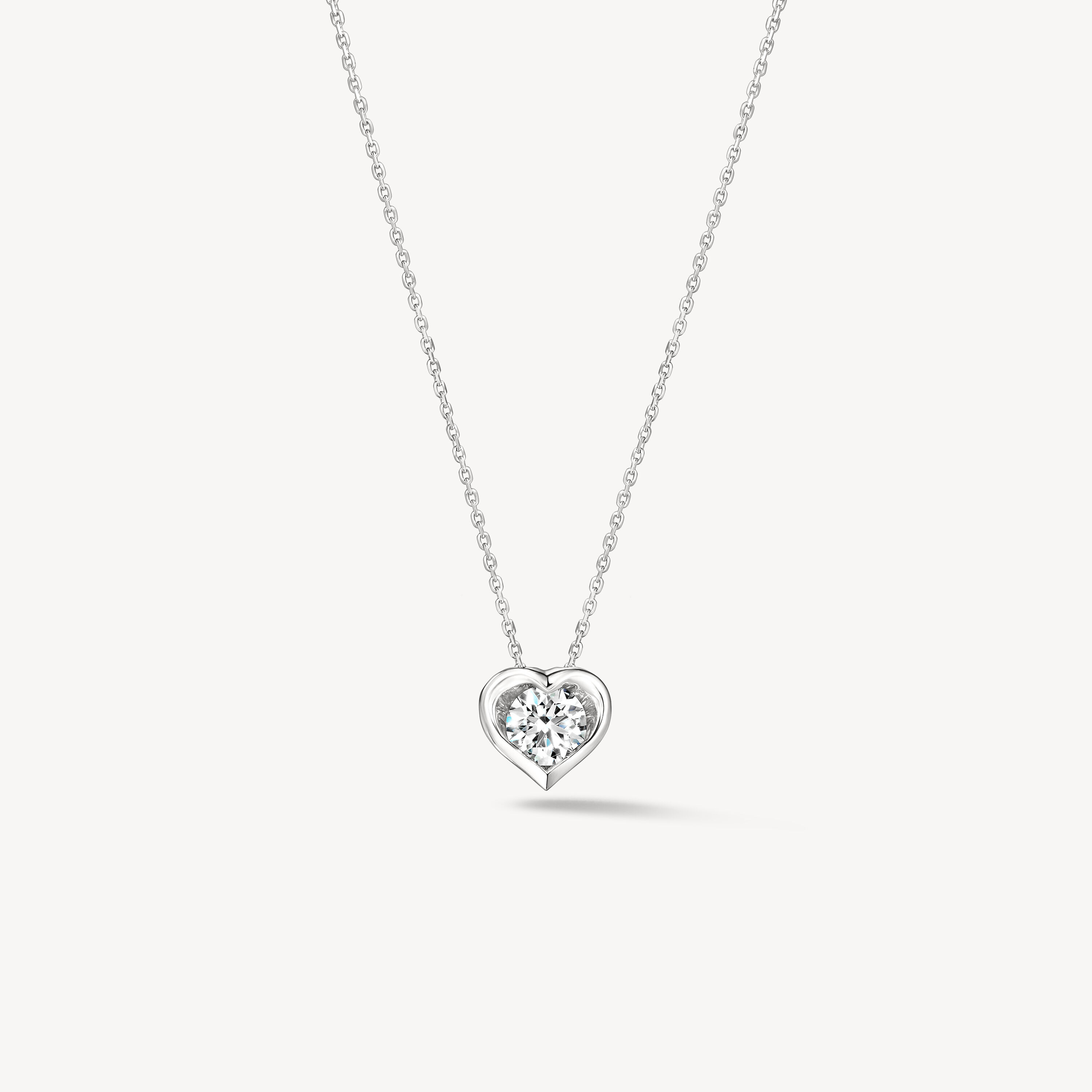 Whimsical Heart Single Diamond Pendant Necklace, 18K White Gold, large