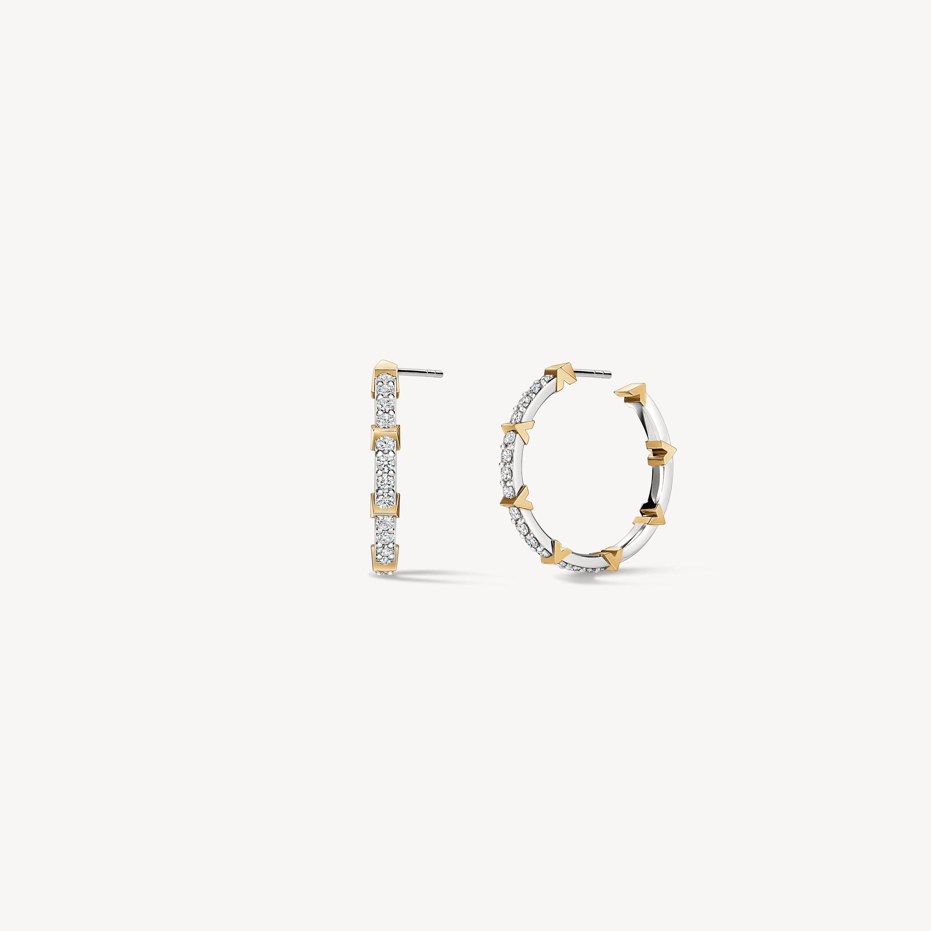 Copley Pav&eacute; Diamond Hoop Earrings, Medium, 18K White Gold & Yellow Gold, large