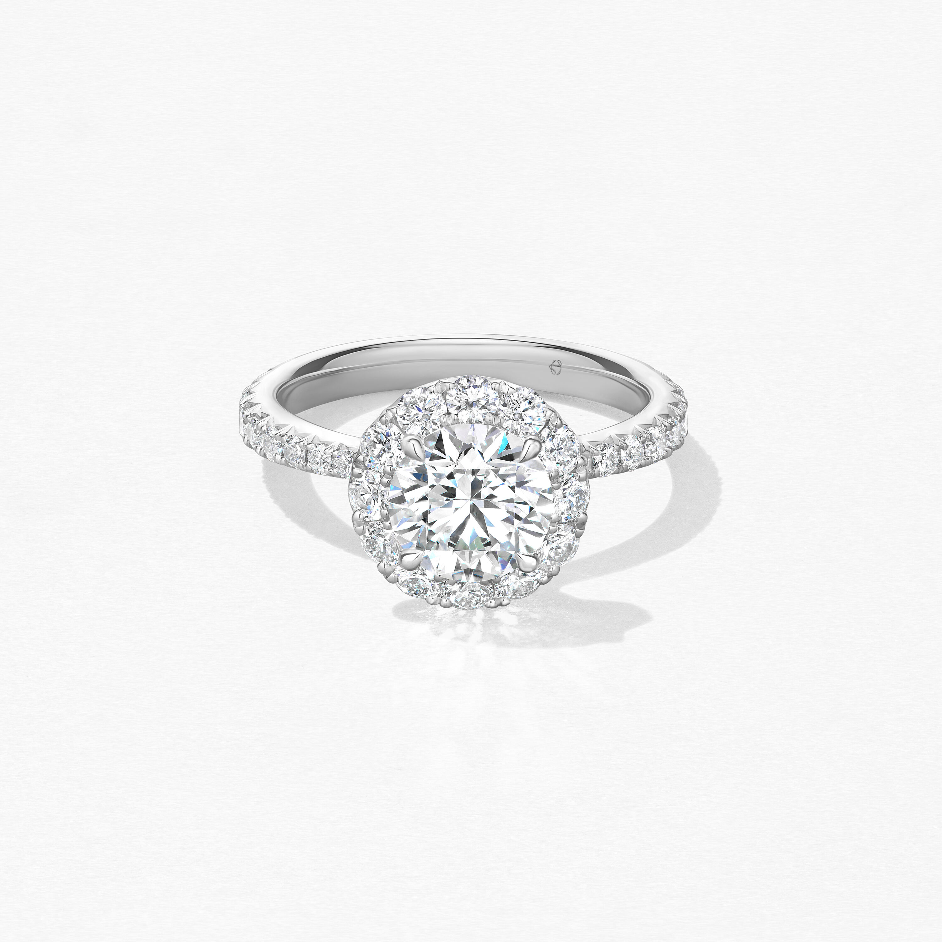 Vela Halo Ring with Diamond Band Hearts On Fire
