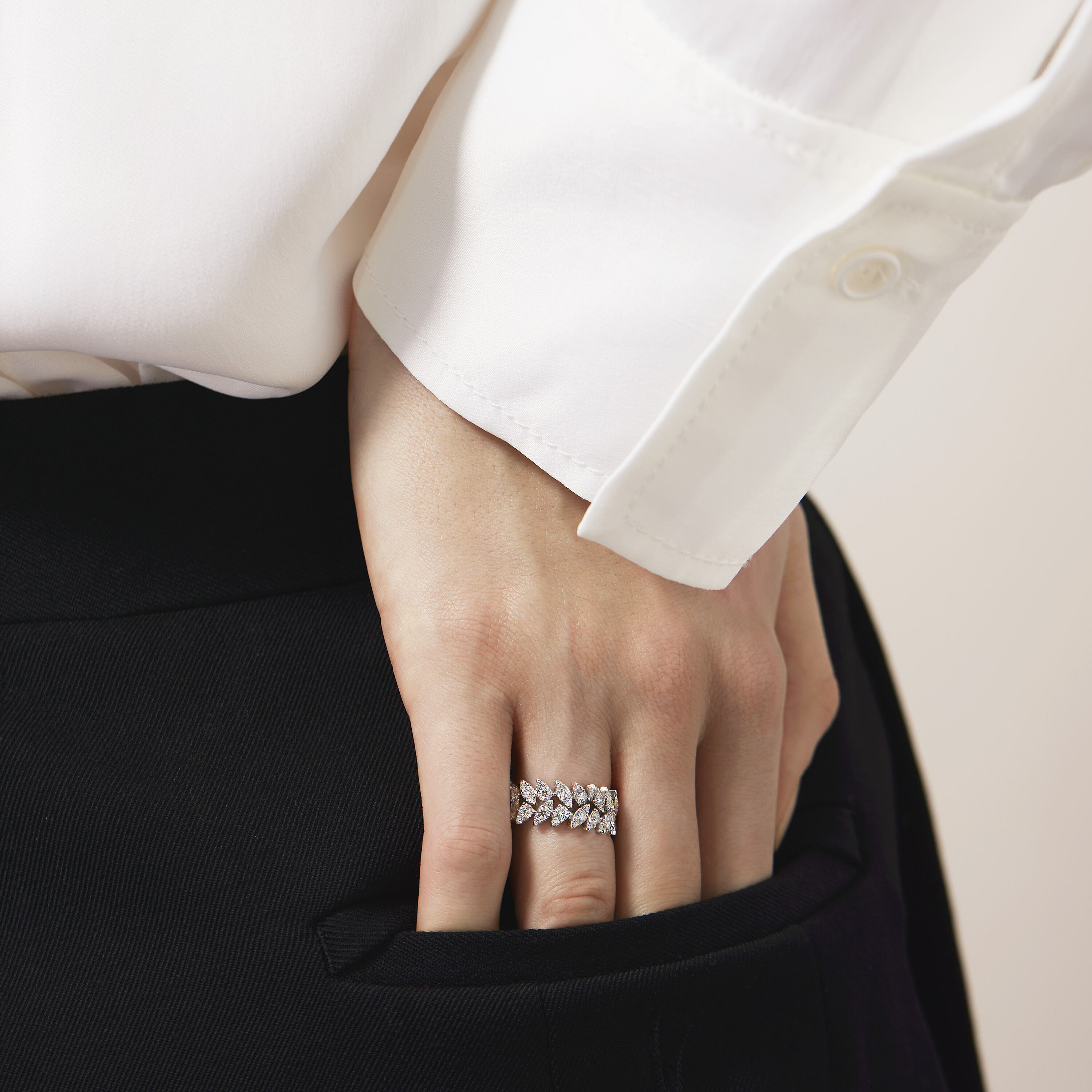 AERIAL Double Dewdrop Ring, 18K Yellow Gold, large