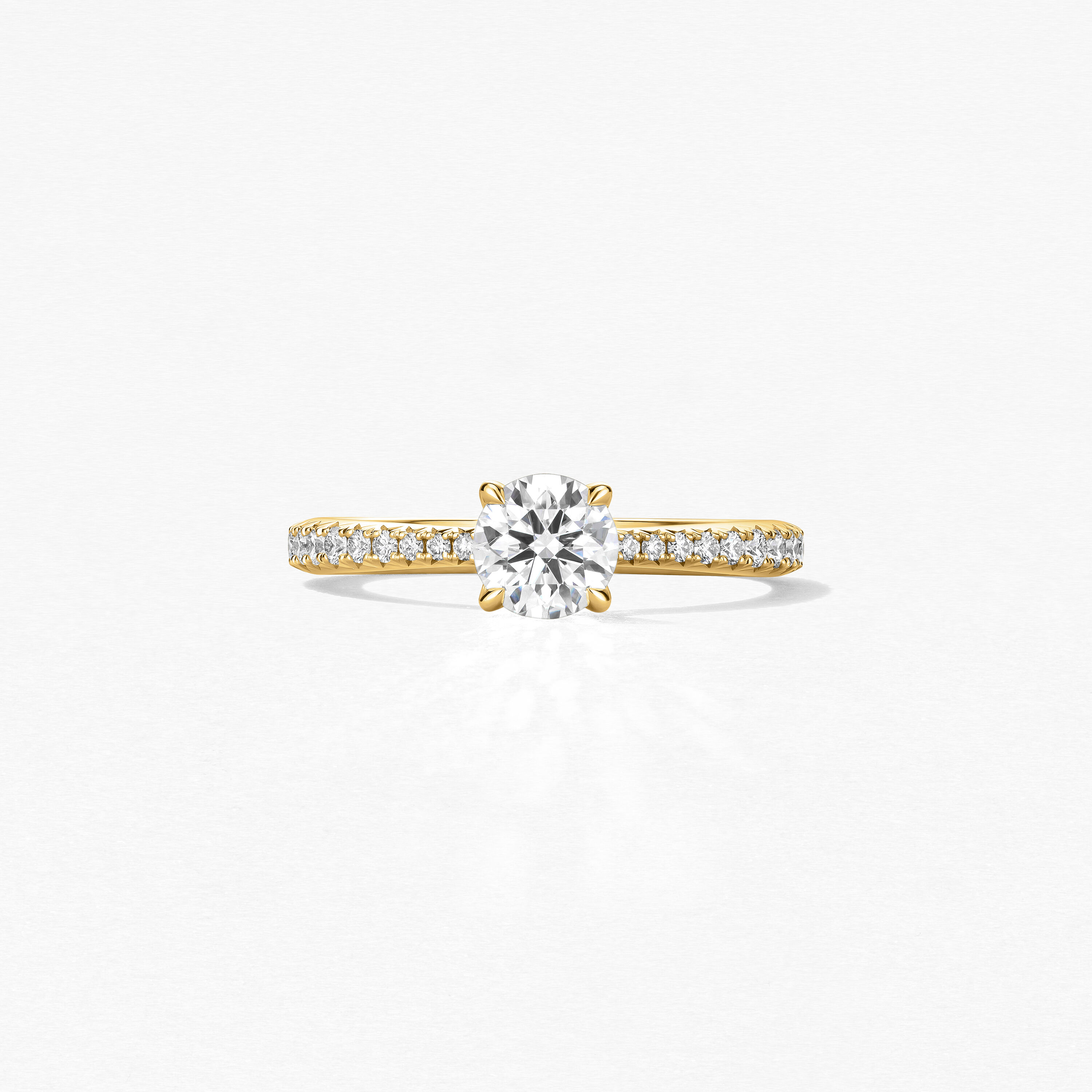 Vela Solitaire Ring with Diamond Band, 18K Yellow Gold, large