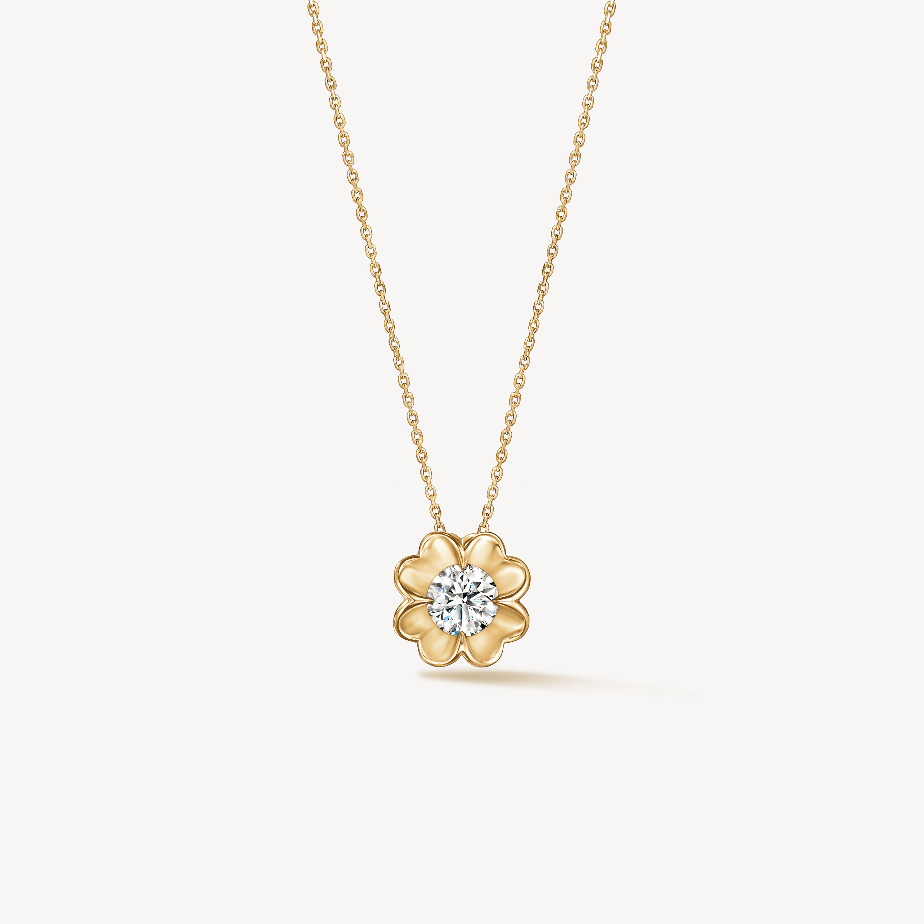 Whimsical Clover Single Diamond Pendant Necklace, 18K Yellow Gold, large