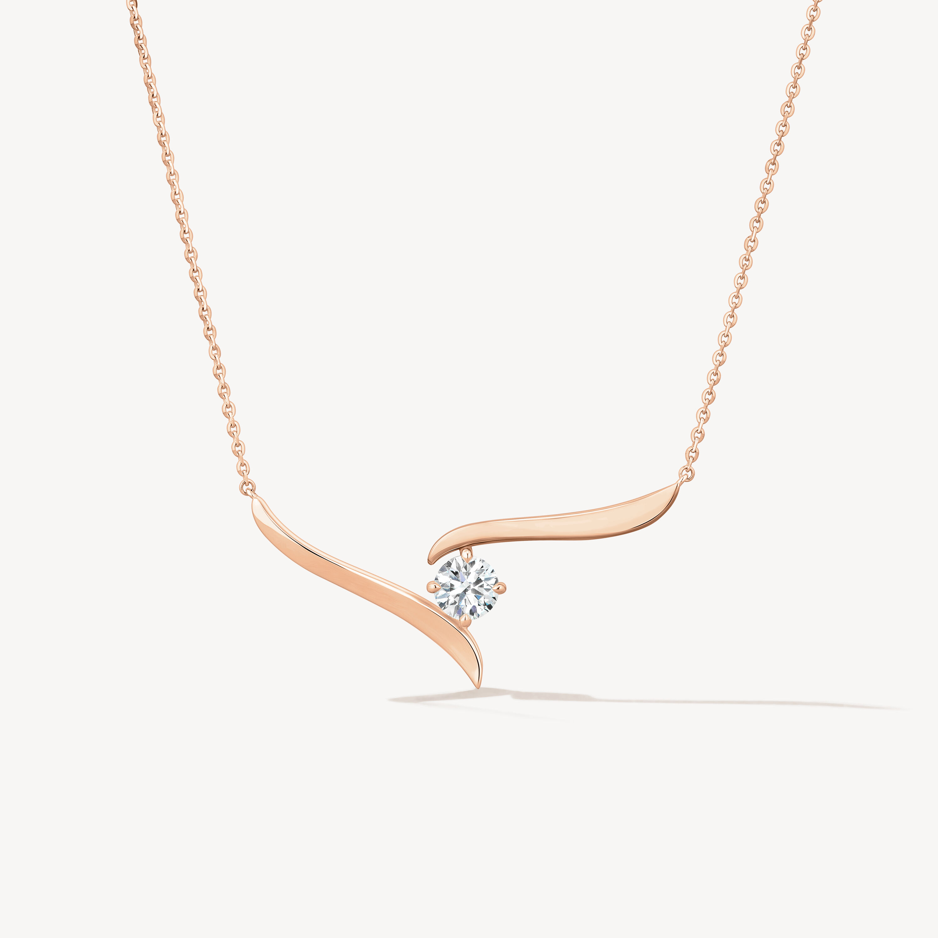 VELA Solitaire Crossover Pendant Necklace, 18K Rose Gold, large