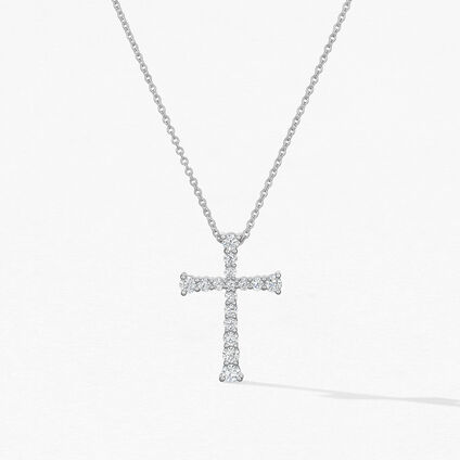 Divine Journey Cross Pendant Necklace, 18K White Gold, large
