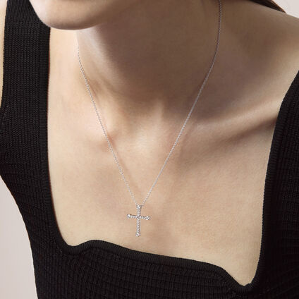 Divine Cross Pendant Necklace, 18K White Gold Divine Cross Pendant Necklace, 18K White Gold, large