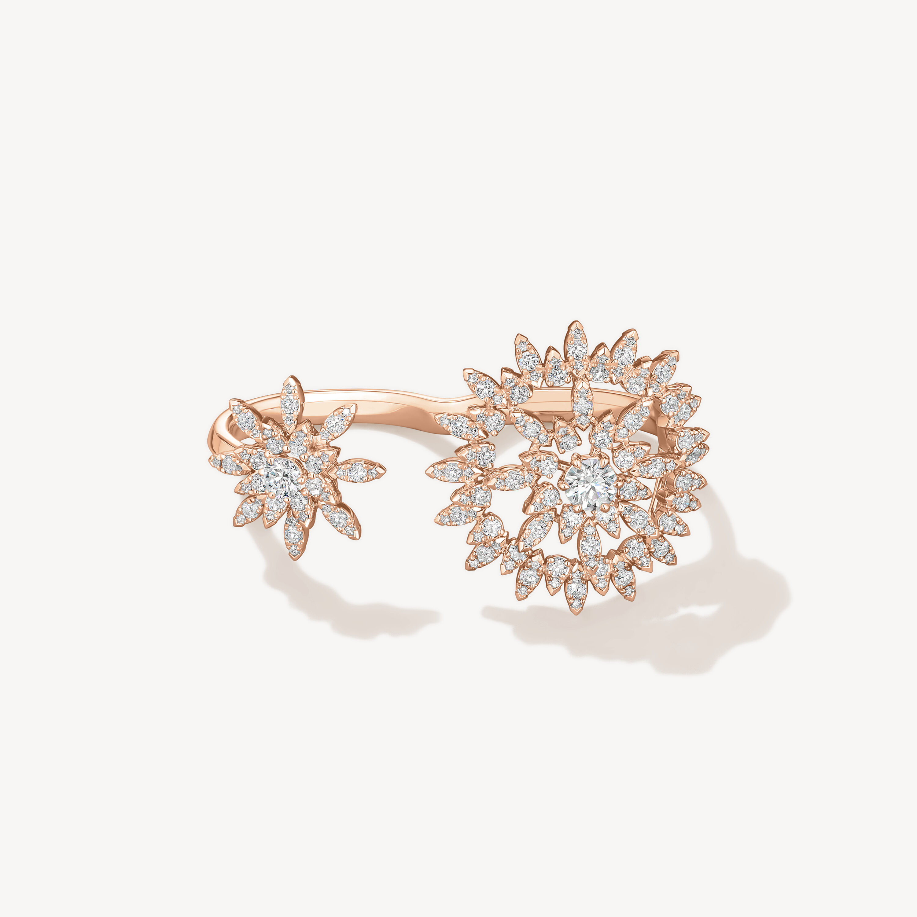Aerial Sunburst Double Finger Ring, 18K Rose Gold, large