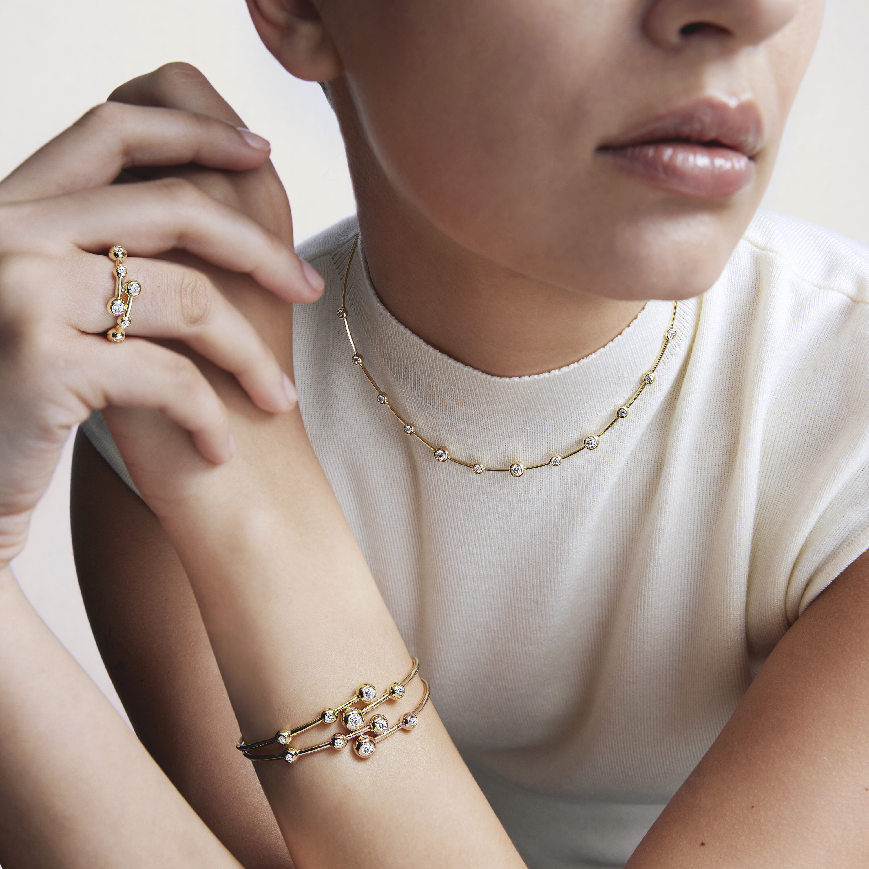 DREAM FLOATING CHOKER, 18K Yellow Gold, large