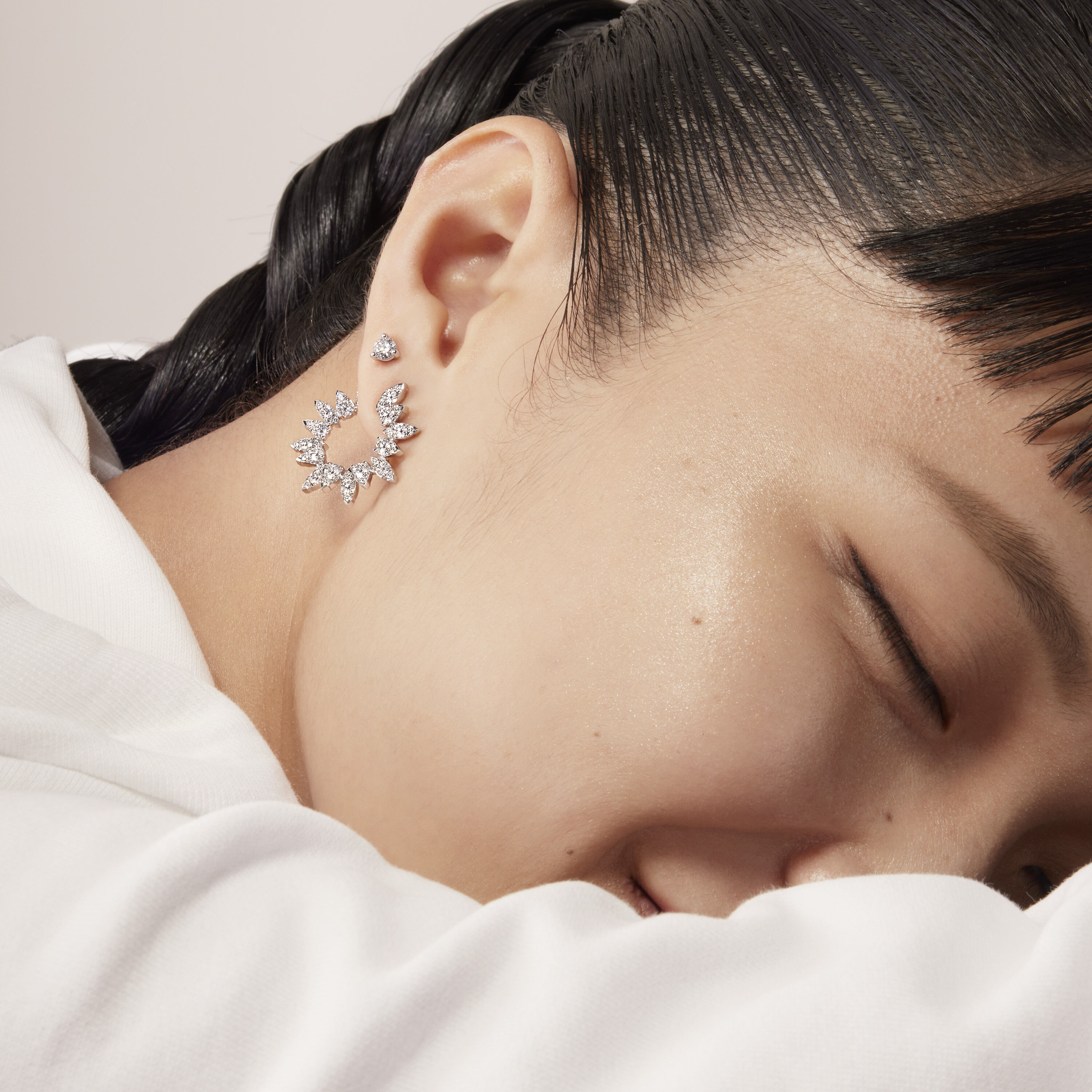 Three-Prong Stud Earrings, 18K Yellow Gold, large