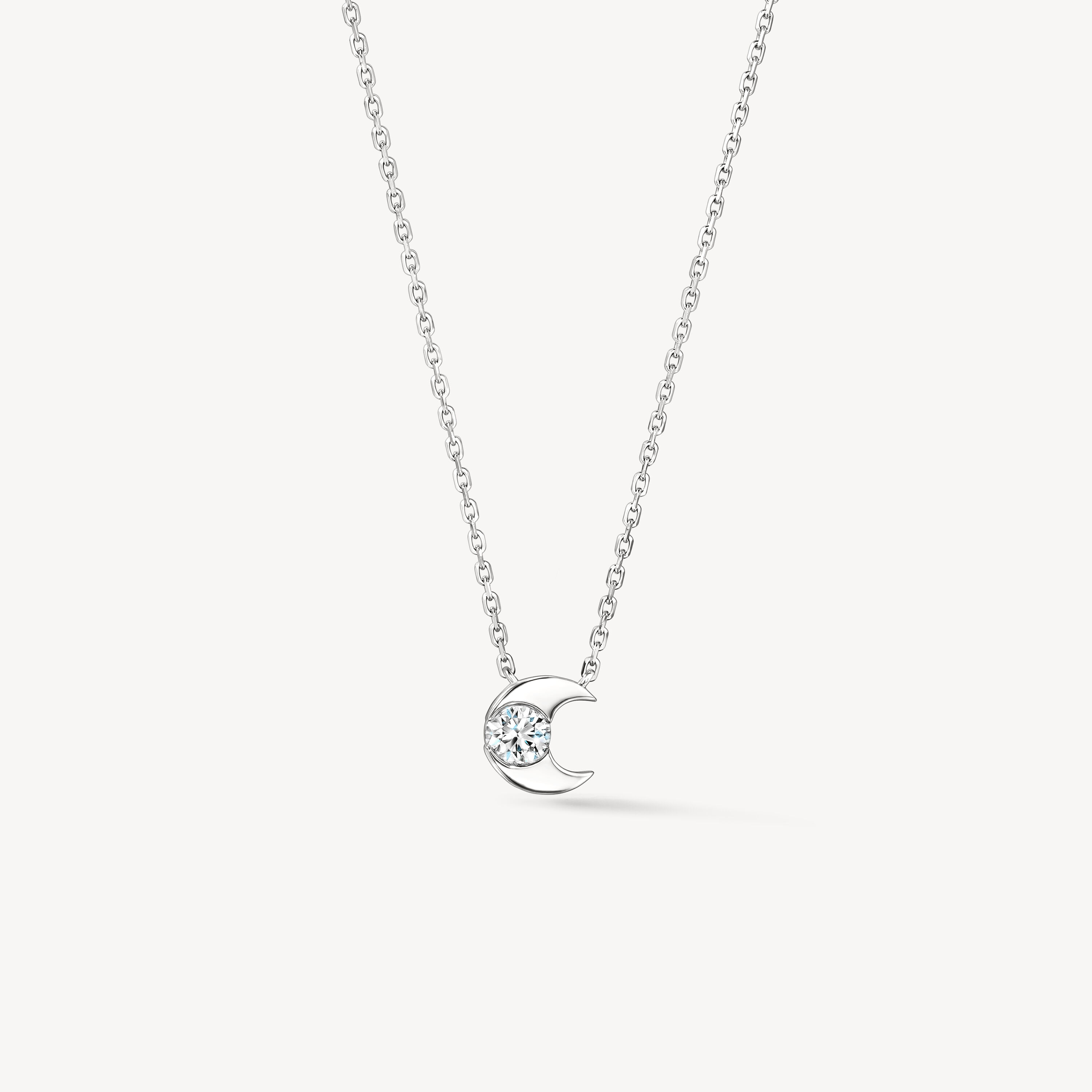 Charmed Half Moon Diamond Pendant Necklace, 18K White Gold, large