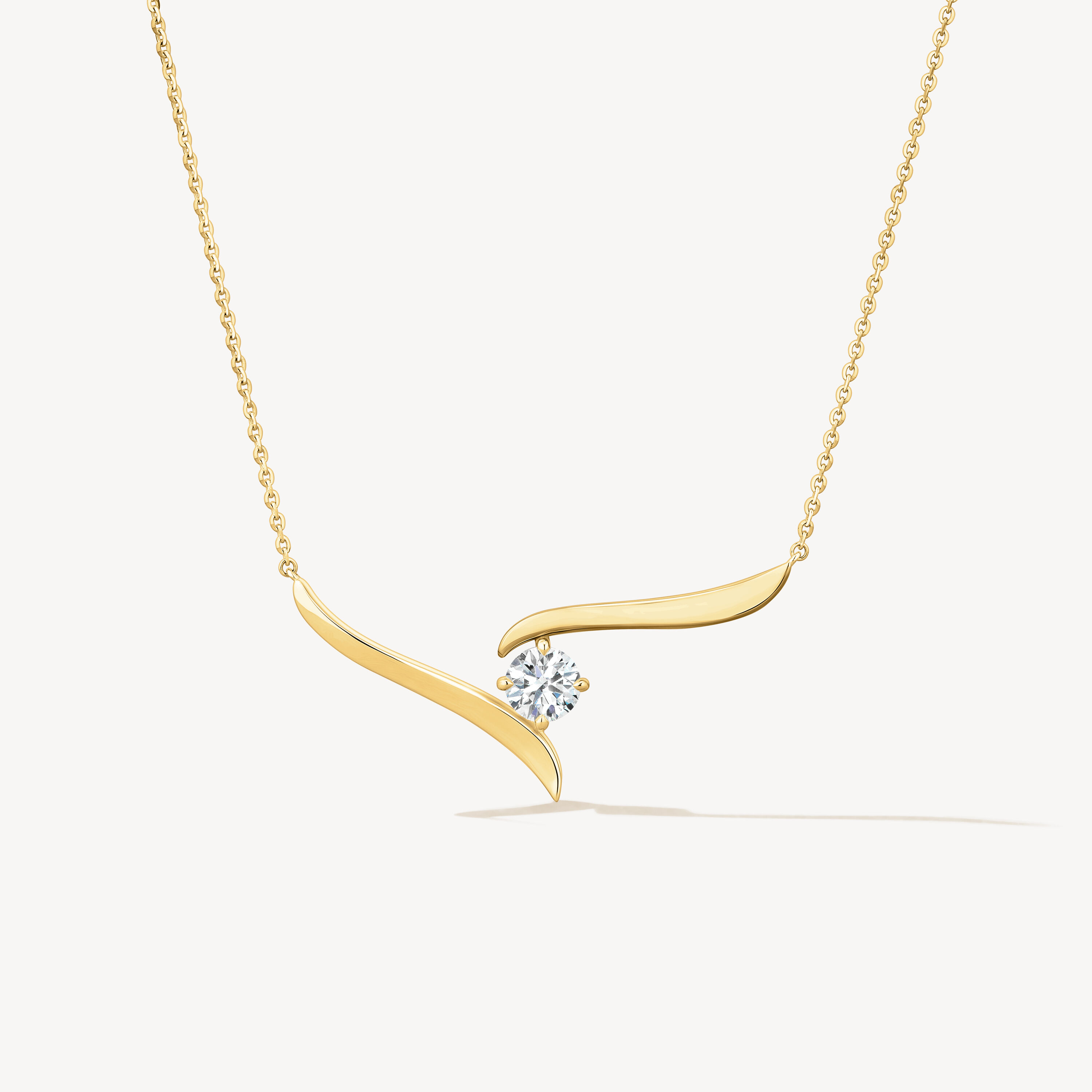 VELA Solitaire Crossover Pendant Necklace, 18K Yellow Gold, large