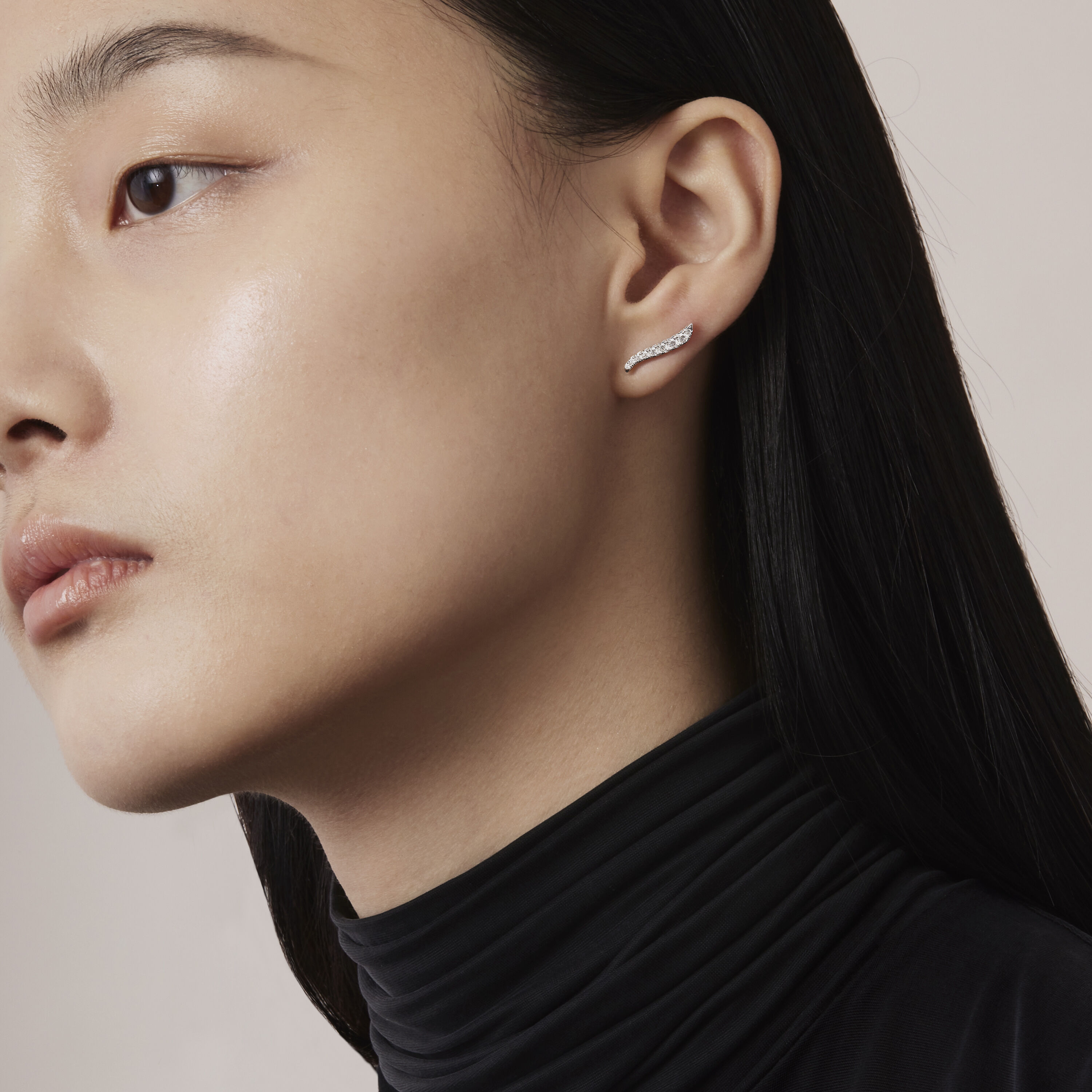 VELA French Cut Pav&eacute; Diamond Climber Earrings, 18K Rose Gold, large