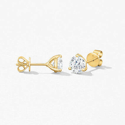 Three-Prong Stud Earrings, 18K Yellow Gold, large