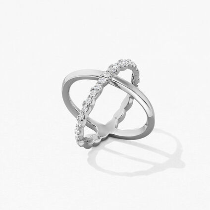 Lorelei Criss Cross Ring, 18K White Gold, large