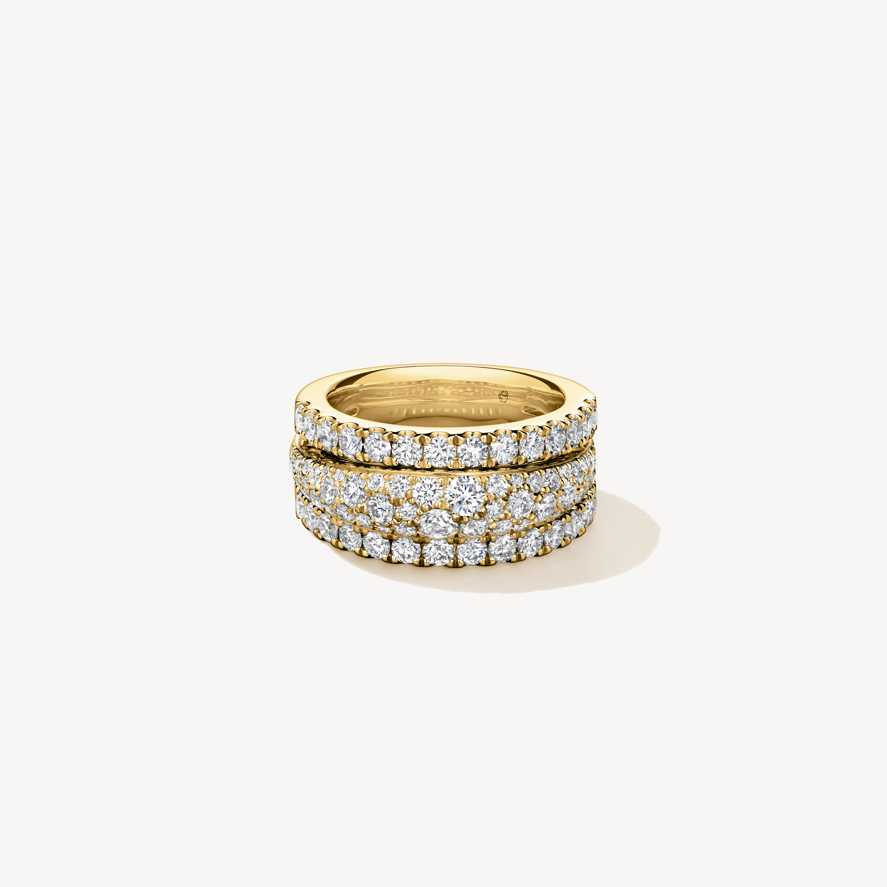 Grace Triple Row Small Domed Ring, 18K Yellow Gold, large