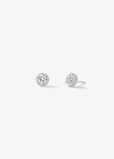 Timeless Hidden Halo Stud Earrings, 18K White Gold Timeless Hidden Halo Stud Earrings, 18K White Gold, large