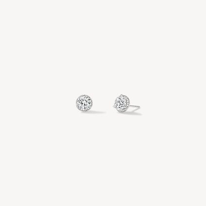 Timeless Hidden Halo Stud Earrings, 18K White Gold Timeless Hidden Halo Stud Earrings, 18K White Gold, large
